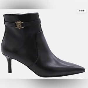 NWT KURT GEIGER Black Leather Boots with Gold/rustic tone eagle logo. Pretty